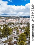 Snowy town of Creel Chihuahua in winter seen from the heights