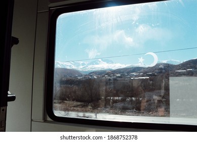 Snowy view from the train window