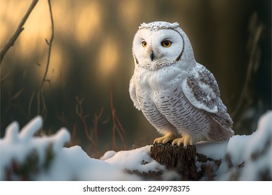 Snowy white owl in winter, close view in nature	
 - Shutterstock ID 2249978375