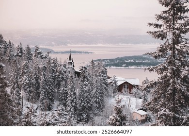 Snowy winter day at Holmenkollen, Oslo, Norway