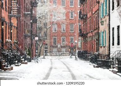 Snowy Winter Scene On Gay Street In The Greenwich Village Neighborhood Of Manhattan In New York City