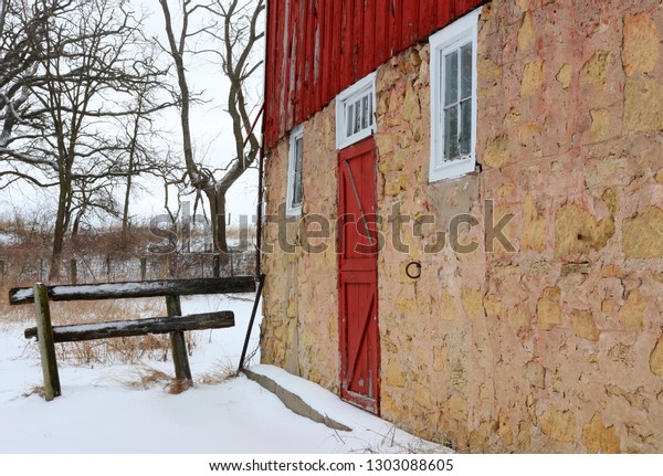 Snowy Winter View Old Red Barn Stock Photo Edit Now 1303088605