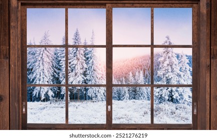 snowy winter window view, holiday party - Powered by Shutterstock