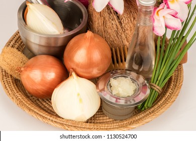 Soak Hair With Onion And Coconut Oil For Scalp And Anti-bacterial And Dandruff.