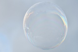 Soap Ball In Daylight Against A Background. , Soap Bubbles Floated In The Air Above The Grass