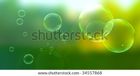 Soap bubbles floating about on a sunny afternoon.