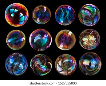 Soap Bubbles Isolated On Black Background