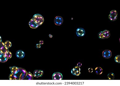 Soap bubbles isolated on a black background. Copy space.  - Shutterstock ID 2394003217