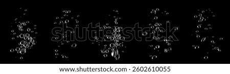 Soap bubbles, liquid bubbles, black background, abstract isolated, oxygen design concept, underwater, water drops, small underwater, soda effect, transparent