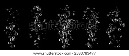 Soap bubbles, Liquid water bubbles, Black background, Abstract isolated, Oxygen design concept, Underwater, Water drops, Small underwater, Soda effect, Transparent
