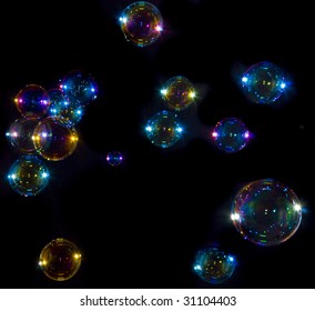 Soap Bubbles On Black Background