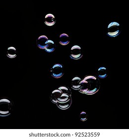 Soap Bubbles On Black Background