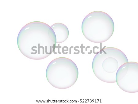 Soap bubbles soars over a white background