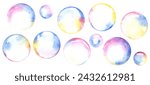 Soap bubbles watercolor collection. Set of Fleeting sphere, Weightless globe and Foam bubble. Watercolor illustration with isolated elements 