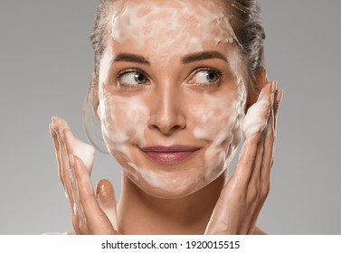 Soap face woman clean skin beauty