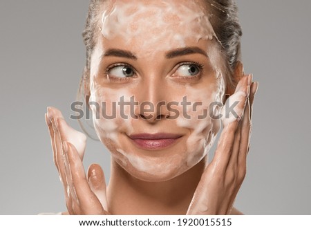 Soap face woman clean skin beauty