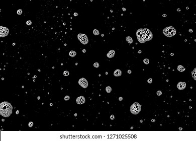 Soap Foam Isolated On Black, With Clipping Path, Texture And Background, Top View