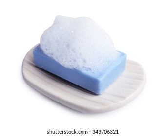 Soap With Foam Isolated On White