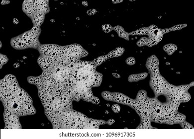 Soap Foam, Lather Isolated On Black, With Clipping Path, Texture And Background, Top View