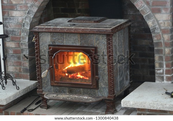 Soapstone Wood Stove See Thru Into Stock Photo Edit Now 1300840438