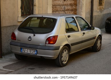 SOAVE, ITALY - AUGUST 26, 2014: Old Ford Fiesta 1990s Car Rear View