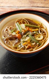 Soba Noodle Soup With Edible Wild Plants.