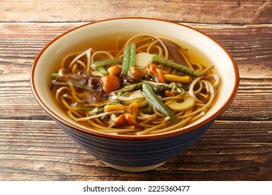 Soba Noodle Soup With Edible Wild Plants.