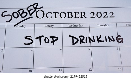 Sober October Marked On A 2022 Calendar. Like Dry January, Sober October Involves Cutting Alcohol For The Entire Month, Often For Charity.                    