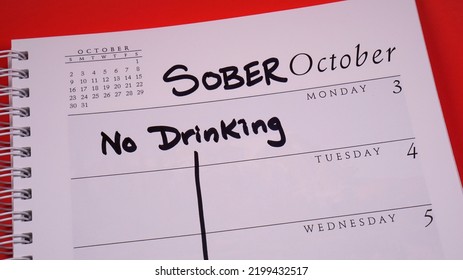 Sober October Marked On A 2022 Calendar. Like Dry January, Sober October Involves Cutting Alcohol For The Entire Month, Often For Charity.                    