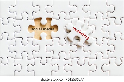 Socail Media And Marketing Words On Jigsaw Puzzle Background, Online Business Concept, Digital Marketing, E Commerce