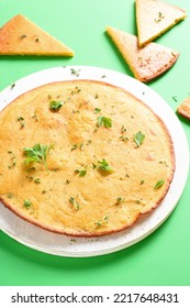 Socca Gluten-free Chickpea Flatbread On Cutting Board. Close Up View
