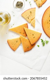 Socca Gluten-free Chickpea Flatbread Over Paper. Top View, Flat Lay