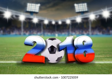 soccer background 2018 with soccer ball and soccer stadium background