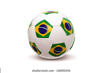 Soccer ball with Brazilian flag isolated in white