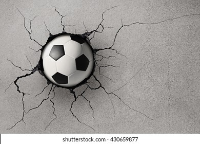 Soccer Ball Damage To The Wall With Cracks.