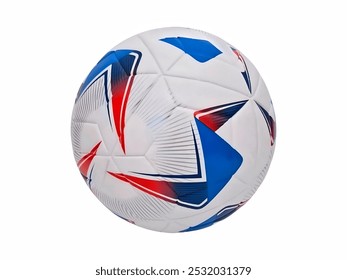 Soccer Ball featuring a dynamic design with bold red, blue, and white colors, highlighting its textured surface tailored for enhanced grip and control during play. - Powered by Shutterstock