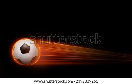 Soccer ball flies with fast effect in black background.