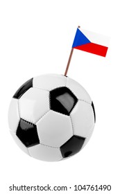 Soccer Ball Or Football Decorated With A Small National Flag  Of Czech Republic On A Tooth Stick