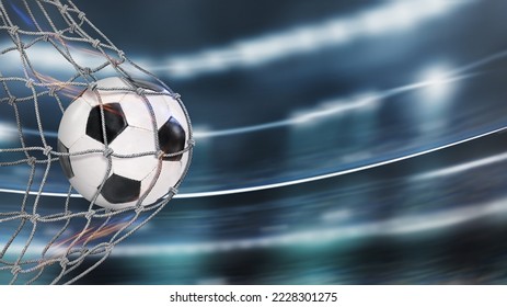  Soccer ball in goal in a big stadium. soccer net - Powered by Shutterstock