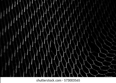 Soccer Ball In Goal Net Isolated On Black Background
