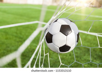 Soccer Ball In Goal, Sport Concept