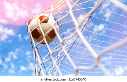 Soccer Ball In Goal, Sport Concept