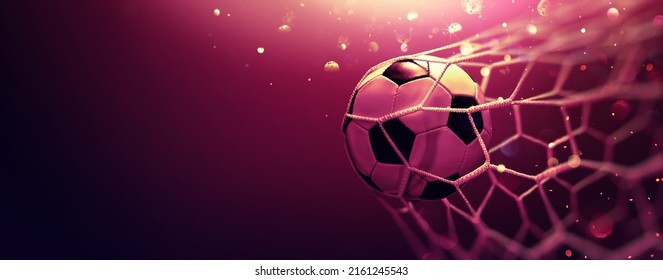 Soccer Ball Hitting the Net with Glitter Effect. Football Championship