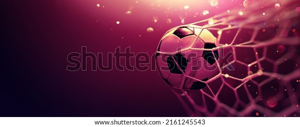 Soccer Ball Hitting the Net with Glitter\
Effect. Football\
Championship