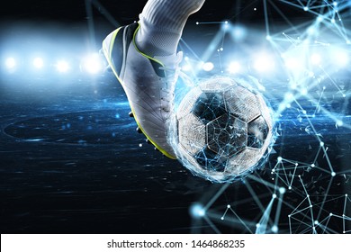 Soccer Ball With Internet Network Effect. Concept Of Digital Bet