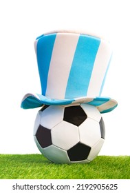 Soccer Ball With Light Blue And White Hat, Colors Of The Argentine Flag