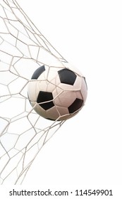 Soccer Ball In Net On White