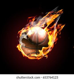 Soccer ball on fire flying on black background