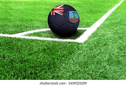 soccer ball on a green field, flag of Montserrat - Powered by Shutterstock