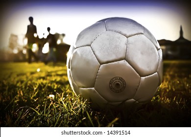 Soccer ball with people silhouette t01 background